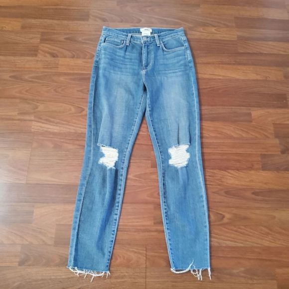 L'AGENCE Denim - L'AGENCE El Matador High Rise Distressed Fringed Denim Jeans Size 25 Blue New
